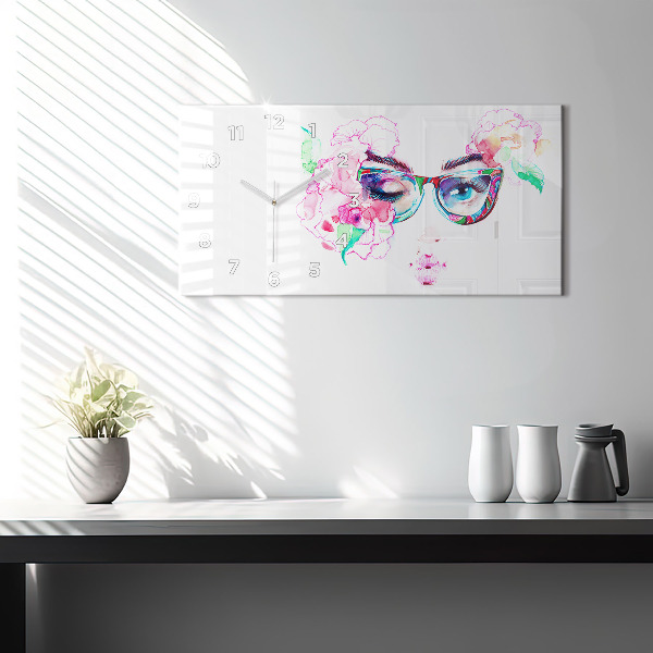 Zegar ścienny poziomy Twarzy Kobiety W Okularach