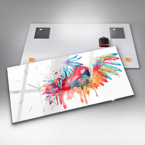 Zegar ścienny poziomy Kolorowa czerwona papuga