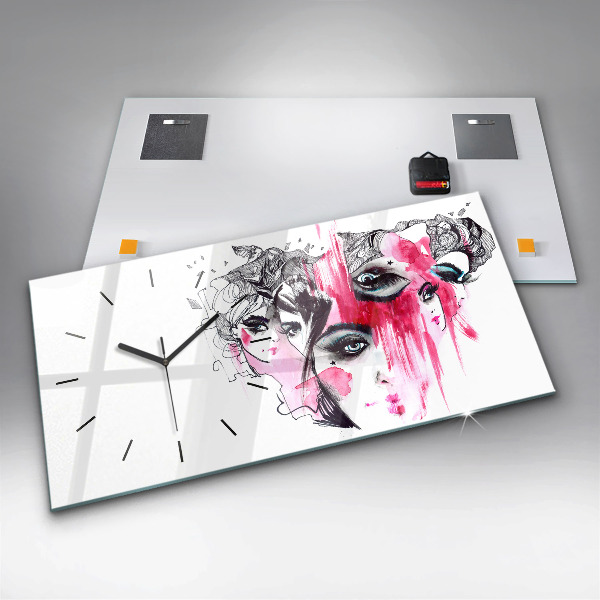 Zegar ścienny poziomy Wiele Twarzy Abstrakcja