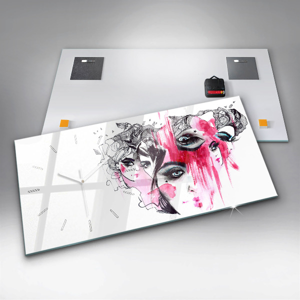 Zegar ścienny poziomy Wiele Twarzy Abstrakcja