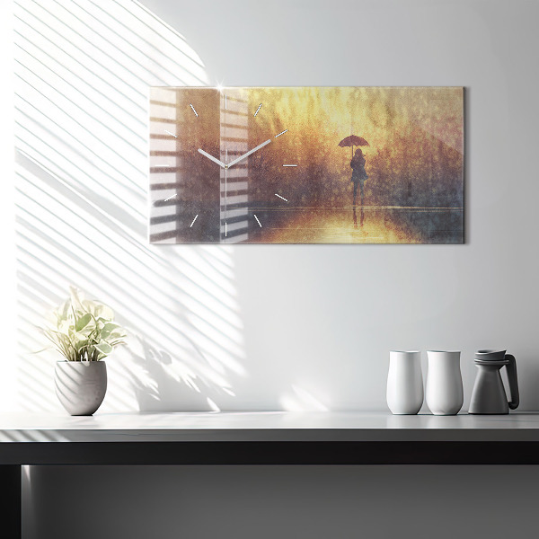 Zegar ścienny poziomy kobieta z parasolem