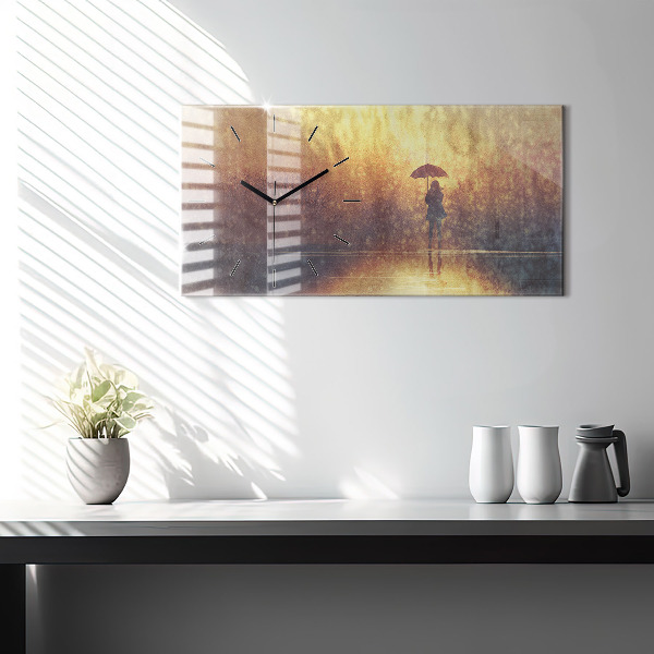 Zegar ścienny poziomy kobieta z parasolem
