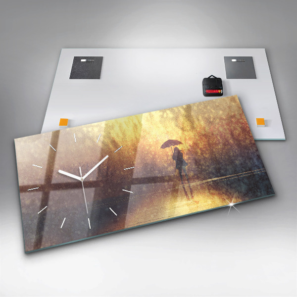 Zegar ścienny poziomy kobieta z parasolem