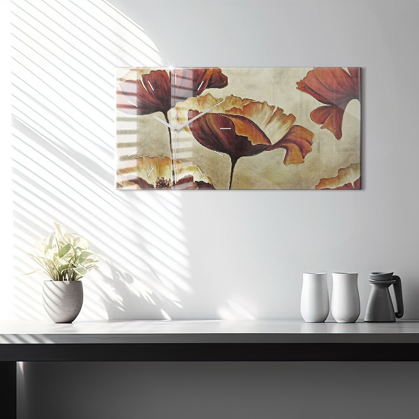 Zegar ścienny poziomy Malowane maki