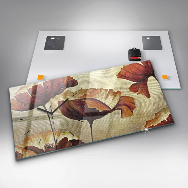 Zegar ścienny poziomy Malowane maki