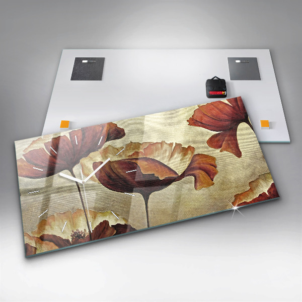 Zegar ścienny poziomy Malowane maki