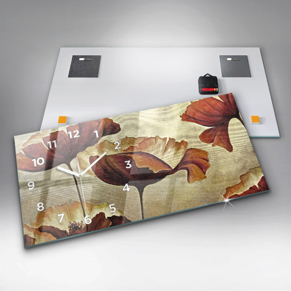 Zegar ścienny poziomy Malowane maki