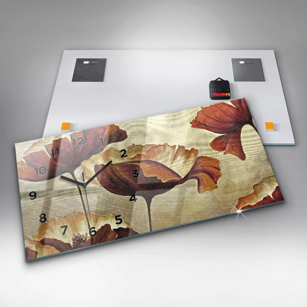 Zegar ścienny poziomy Malowane maki