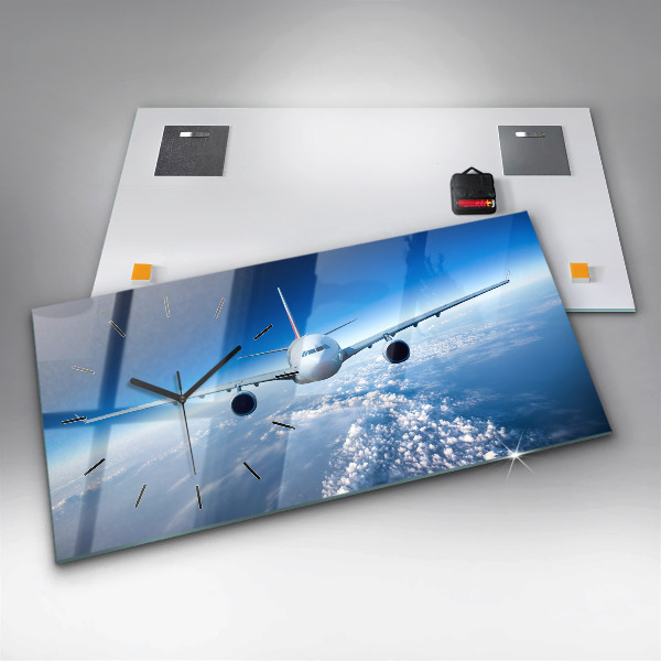 Zegar ścienny poziomy Samolot Chmury