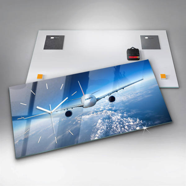 Zegar ścienny poziomy Samolot Chmury