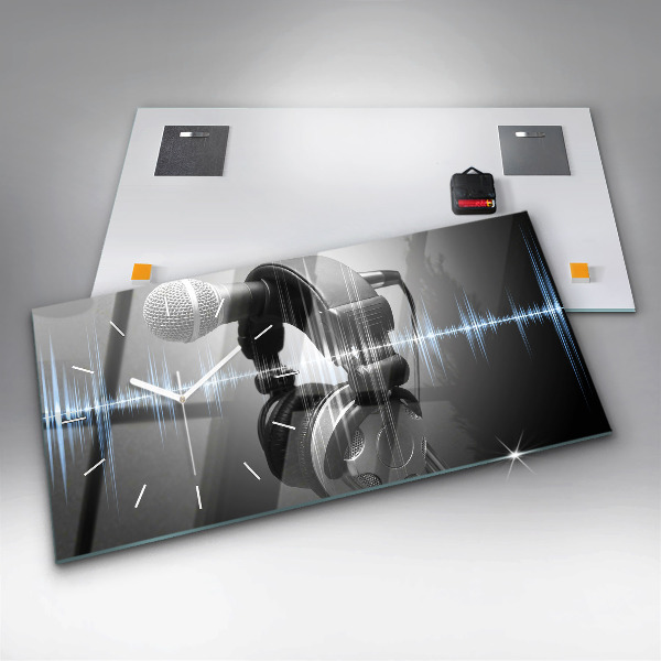 Zegar ścienny poziomy Mikrofon i Słuchawki