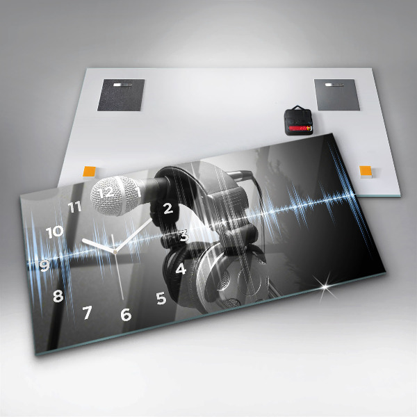 Zegar ścienny poziomy Mikrofon i Słuchawki