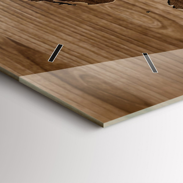 Zegar szklany poziomy Mapa świata na drewnie