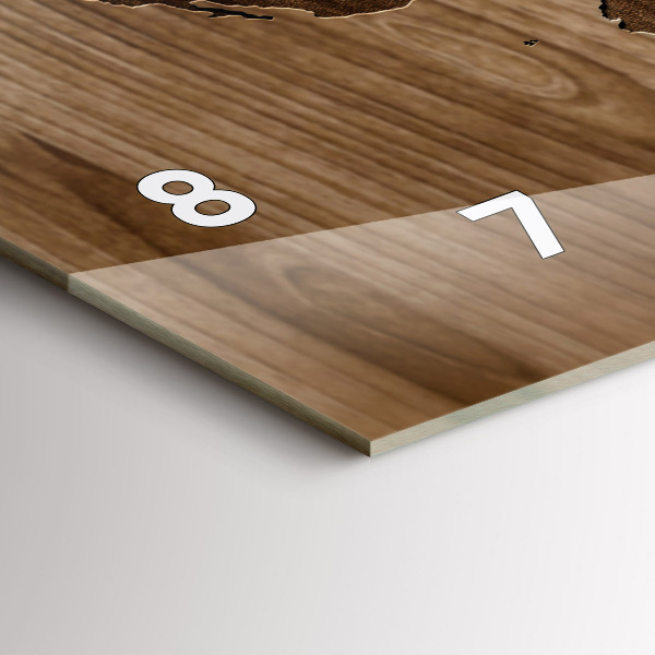 Zegar szklany poziomy Mapa świata na drewnie