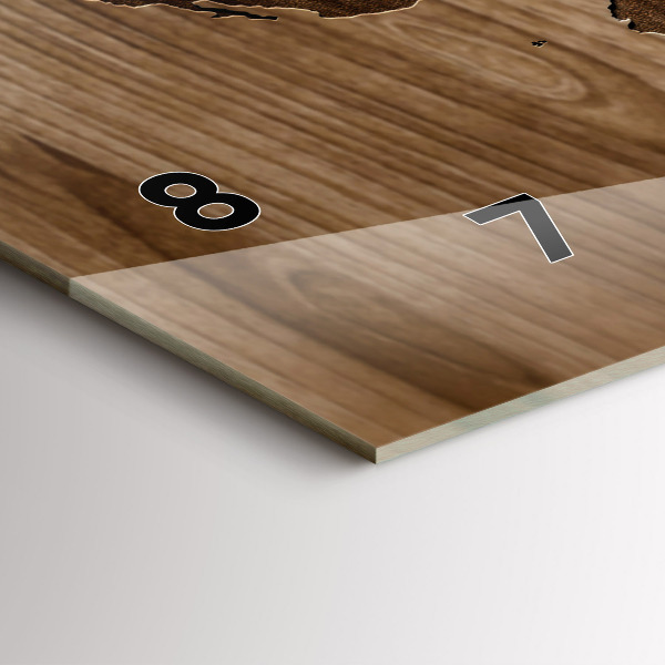 Zegar szklany poziomy Mapa świata na drewnie