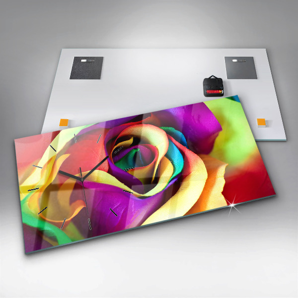 Zegar szklany poziomy Tęczowa róża