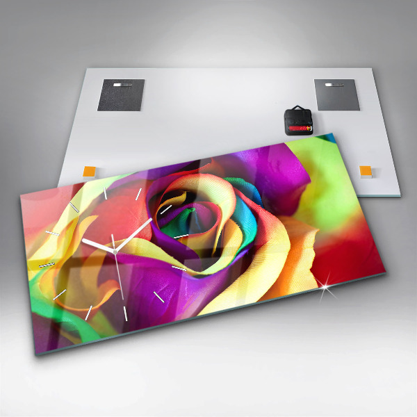 Zegar szklany poziomy Tęczowa róża