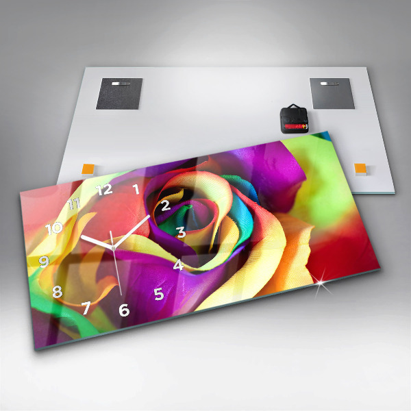 Zegar szklany poziomy Tęczowa róża