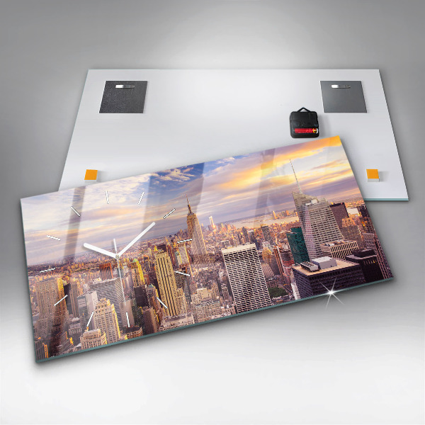 Zegar szklany poziomy Zachód słońca Nowy Jork