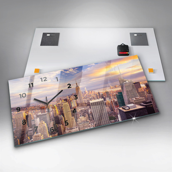 Zegar szklany poziomy Zachód słońca Nowy Jork