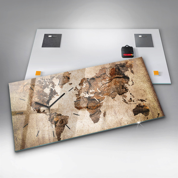Zegar szklany poziomy Mapa świata vintage