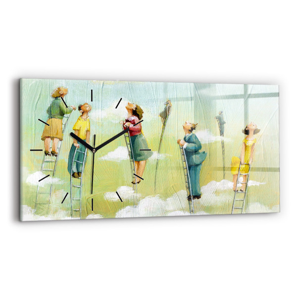 Zegar szklany poziomy Ludzie na drabinie