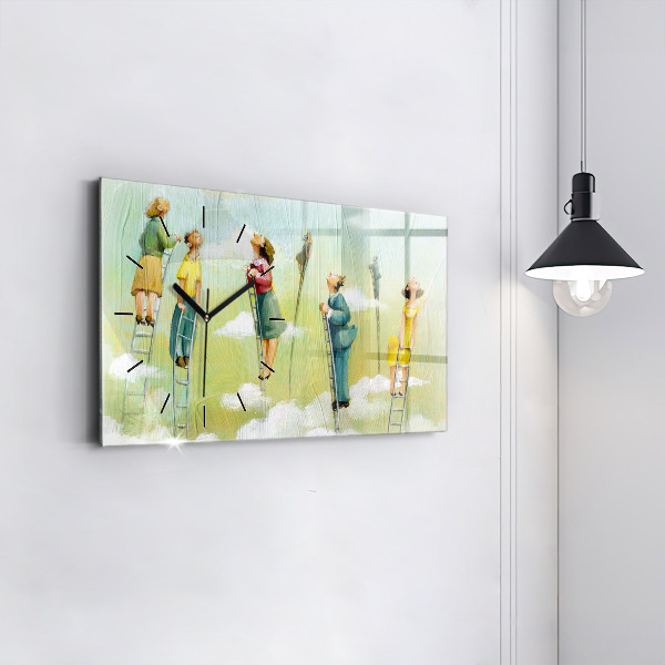 Zegar szklany poziomy Ludzie na drabinie