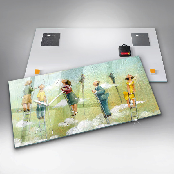 Zegar szklany poziomy Ludzie na drabinie