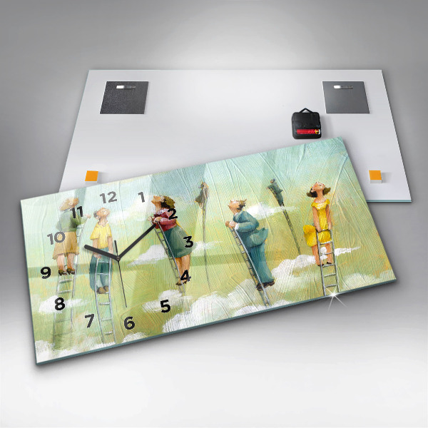 Zegar szklany poziomy Ludzie na drabinie