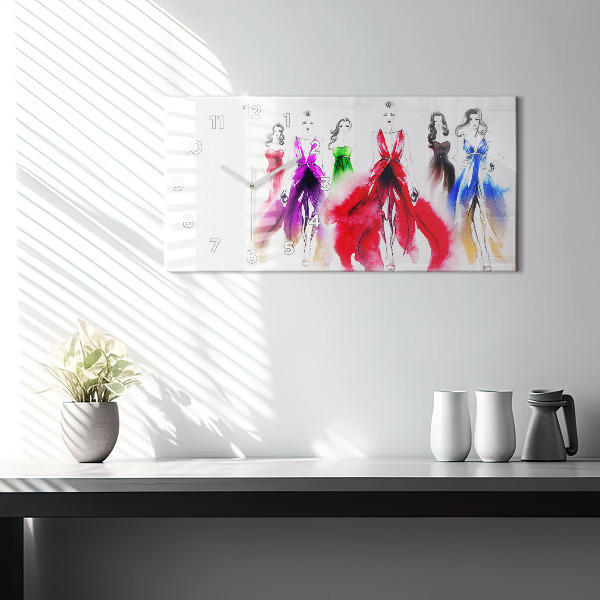 Zegar szklany poziomy Kobiety w kolorowych sukniach