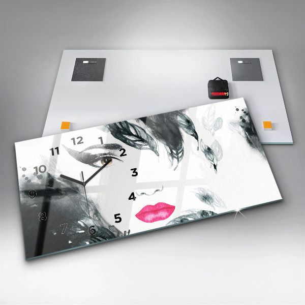 Zegar szklany poziomy Portret kobiety czerwone usta