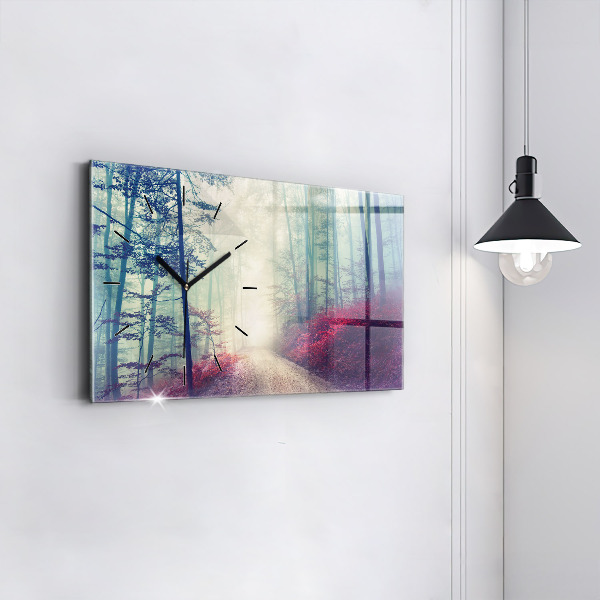 Zegar szklany poziomy Jesienna droga Las Mgła