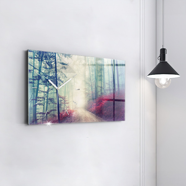 Zegar szklany poziomy Jesienna droga Las Mgła