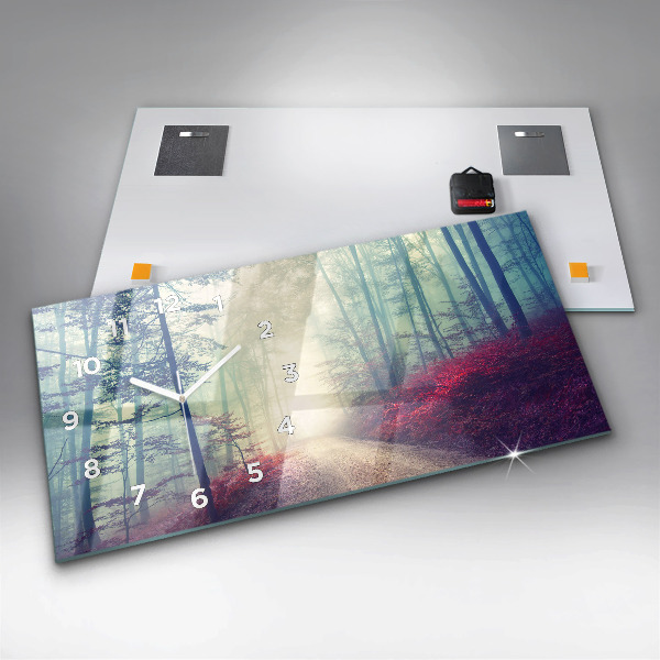 Zegar szklany poziomy Jesienna droga Las Mgła