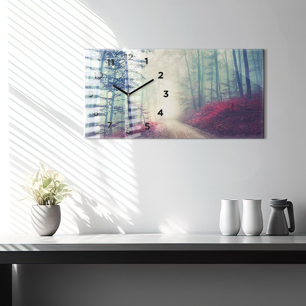 Zegar szklany poziomy Jesienna droga Las Mgła