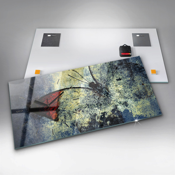 Zegar szklany poziomy Motyl vintage styl