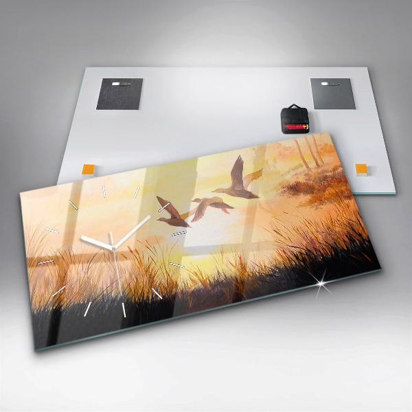 Zegar szklany poziomy Żurawie o zachodzie słońca