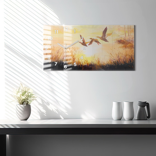 Zegar szklany poziomy Żurawie o zachodzie słońca