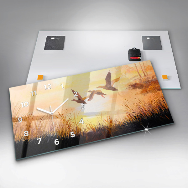 Zegar szklany poziomy Żurawie o zachodzie słońca