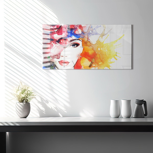 Zegar szklany poziomy kolorowy Portret kobiety
