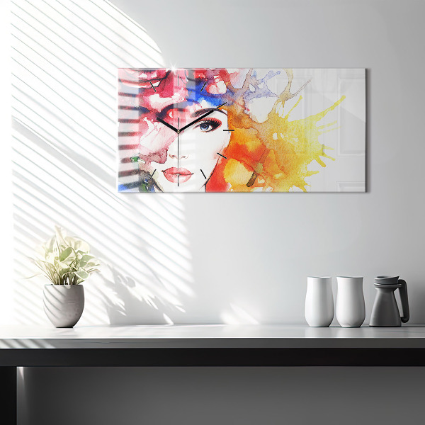Zegar szklany poziomy kolorowy Portret kobiety