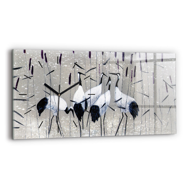 Zegar szklany poziomy Żurawie w trzcinie