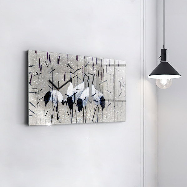 Zegar szklany poziomy Żurawie w trzcinie