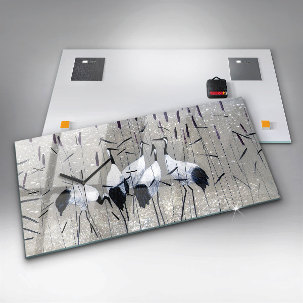 Zegar szklany poziomy Żurawie w trzcinie