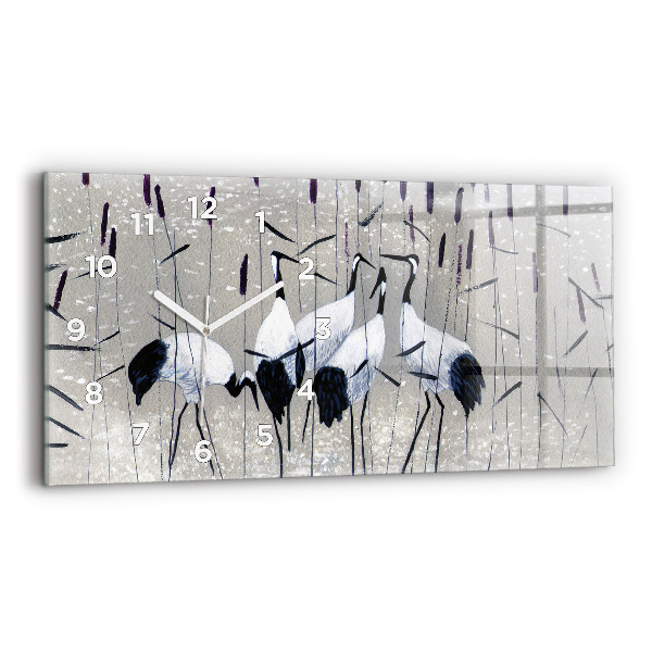 Zegar szklany poziomy Żurawie w trzcinie