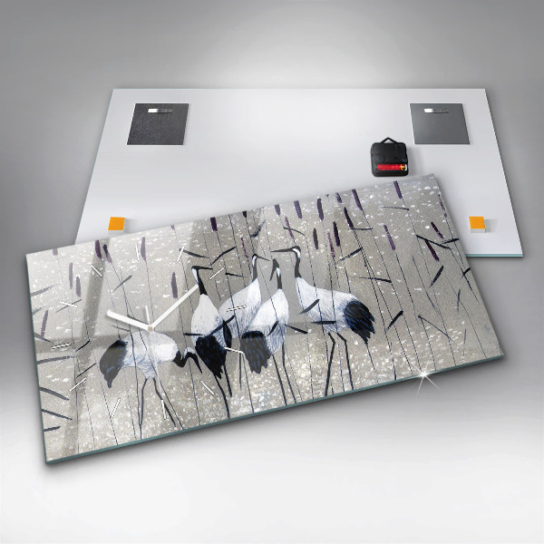 Zegar szklany poziomy Żurawie w trzcinie