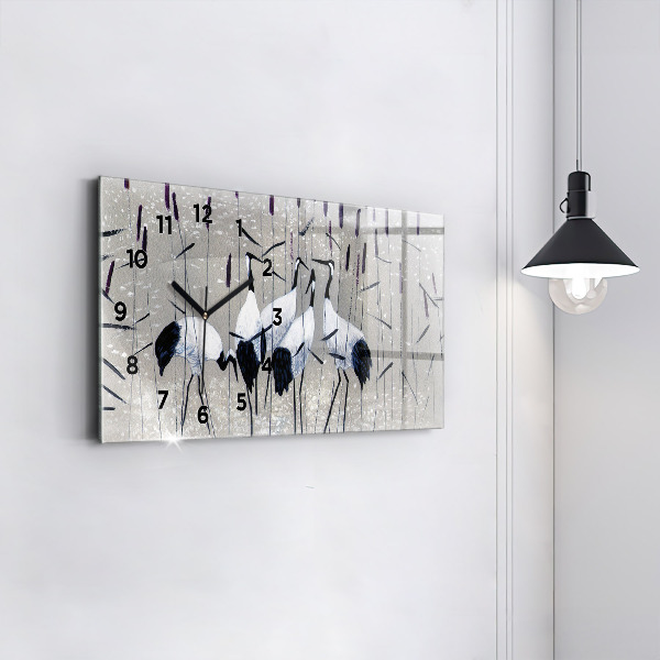 Zegar szklany poziomy Żurawie w trzcinie