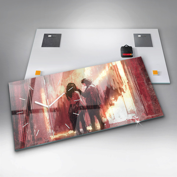 Zegar szklany poziomy Młoda zakochana para