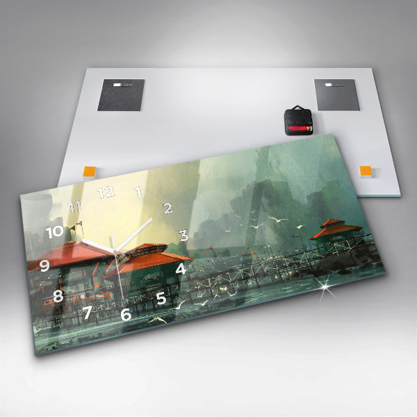 Zegar szklany poziomy Wioska rybacka