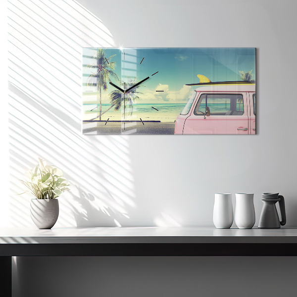 Zegar szklany poziomy Samochód z deską surfingową